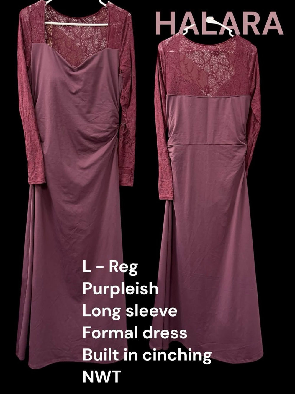HALARA Mauve Lace Yoke Long Sleeve Formal Dress
